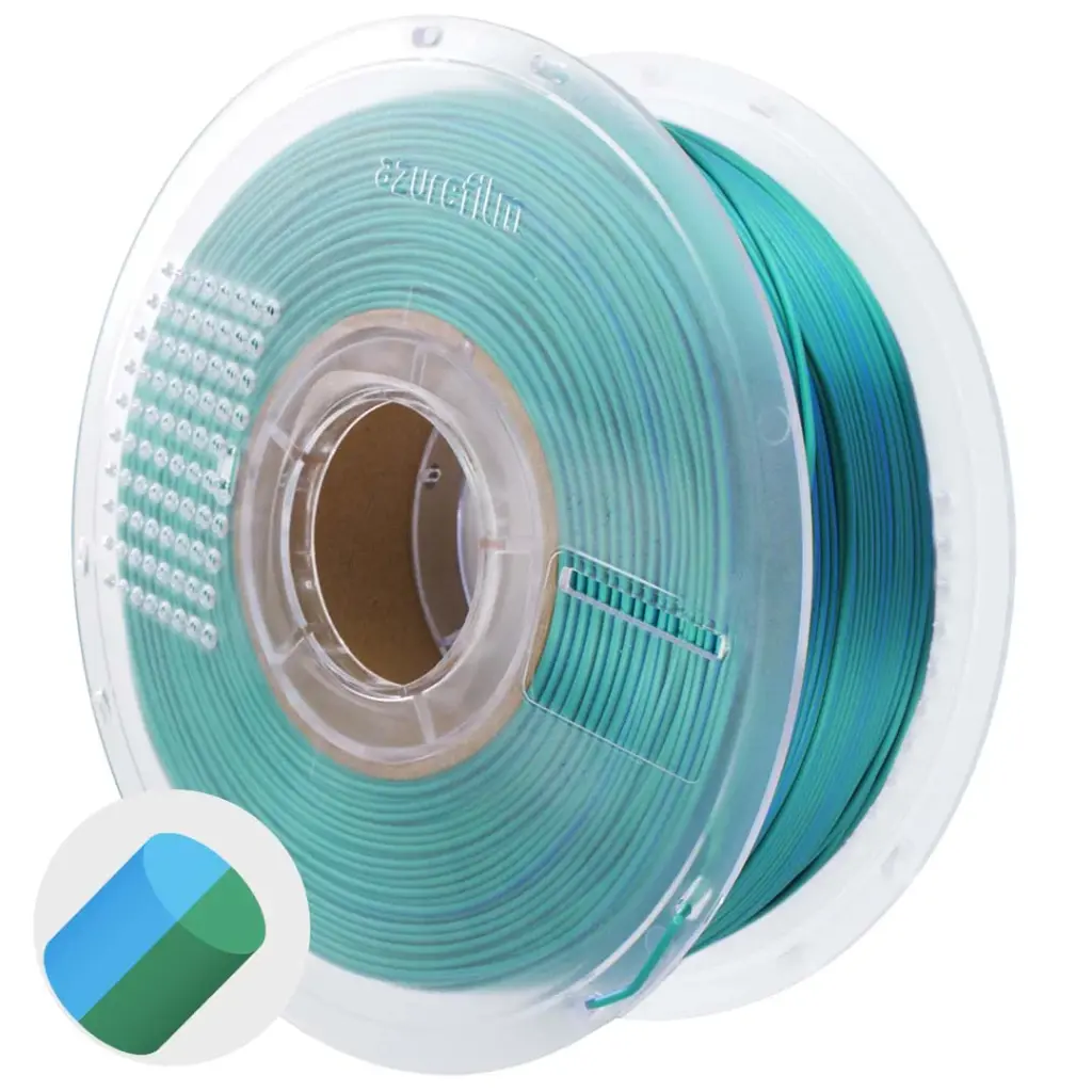 3d-filament-PLA-Silk-Dual-Color-Emerald-Surf-Master-Spool-Front-azurefilm-1.webp